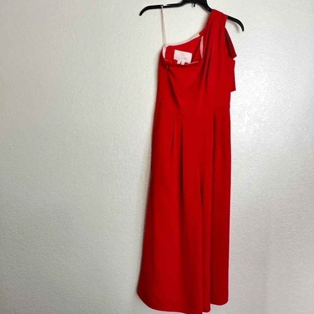 Gal Meets Glam Carmen Jumpsuit Red Bow One Shoulder Preppy Flowy Formal sz 00